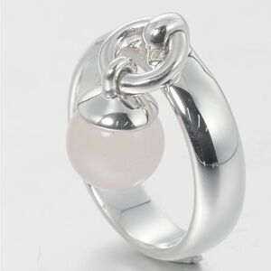 Tiffany & Co. Sterling Silver Ring with Pale Pink Pearl Charm